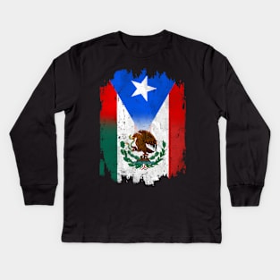 Mexirican Mexico Flag Puerto Rico Flag Boricua Chicano Kids Long Sleeve T-Shirt
